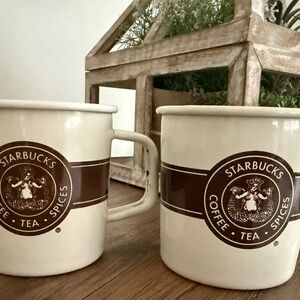 Lot of 2 Starbucks Original Logo 14 fl oz Enamel Coffee Mugs Tea